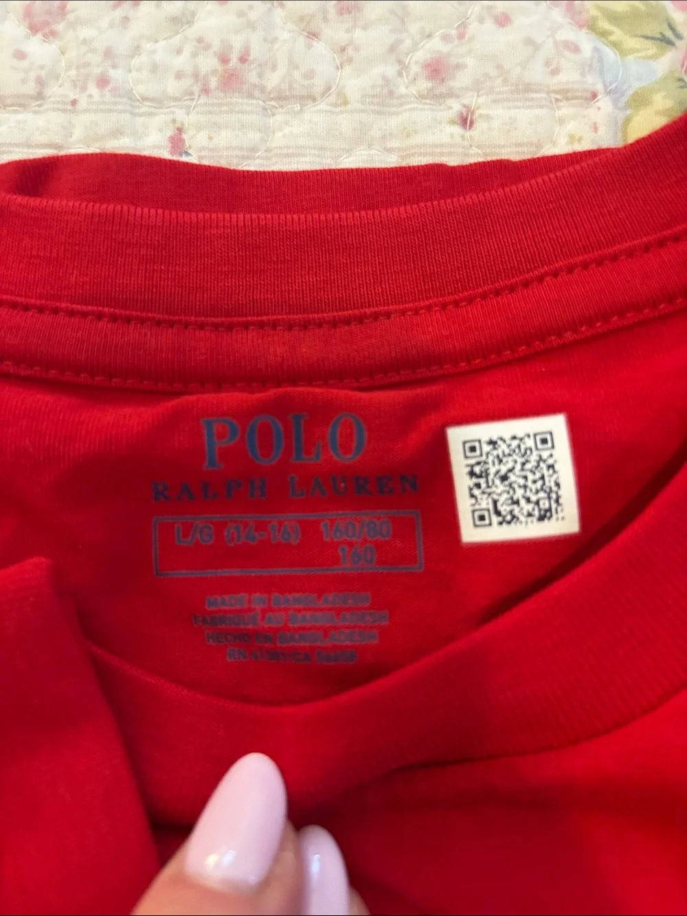 Ralph Lauren Red Crewneck Long Sleeve Tee with Navy Pony